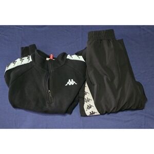 Kappa Womens Tracksuit Set Black White Logo Tape Cropped Quarter Zip XS